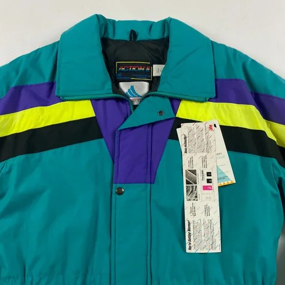 NWT 80s Vintage Rice Sportswear Action II Ski Jacket Mens 38 Color Block Green - Picture 4 of 16